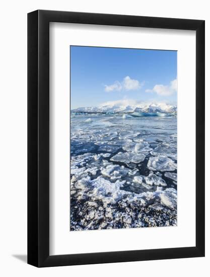 Mountains Behind the Frozen Water of Jokulsarlon Iceberg Lagoon, Jokulsarlon, South East Iceland-Neale Clark-Framed Photographic Print