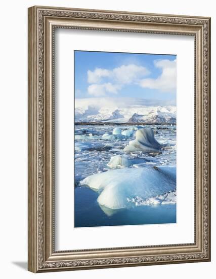 Mountains Behind the Icebergs Locked in the Frozen Water of Jokulsarlon Iceberg Lagoon-Neale Clark-Framed Photographic Print