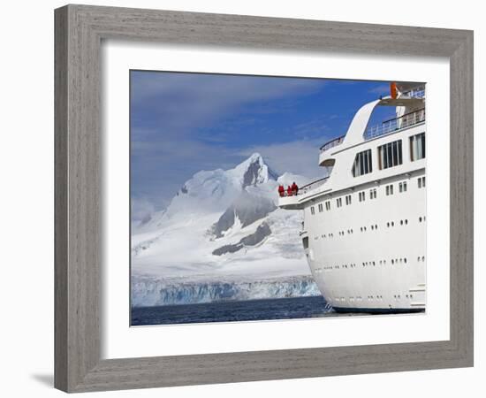 Mountains of Livingstone Range at Stern of Mv Discovery During Landing at Half Moon Bay, Antarctica-Mark Hannaford-Framed Photographic Print