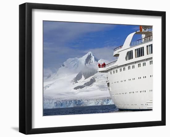 Mountains of Livingstone Range at Stern of Mv Discovery During Landing at Half Moon Bay, Antarctica-Mark Hannaford-Framed Photographic Print