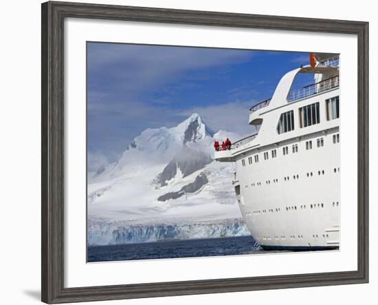 Mountains of Livingstone Range at Stern of Mv Discovery During Landing at Half Moon Bay, Antarctica-Mark Hannaford-Framed Photographic Print