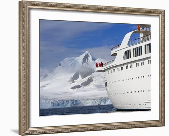 Mountains of Livingstone Range at Stern of Mv Discovery During Landing at Half Moon Bay, Antarctica-Mark Hannaford-Framed Photographic Print