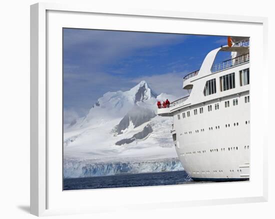 Mountains of Livingstone Range at Stern of Mv Discovery During Landing at Half Moon Bay, Antarctica-Mark Hannaford-Framed Photographic Print