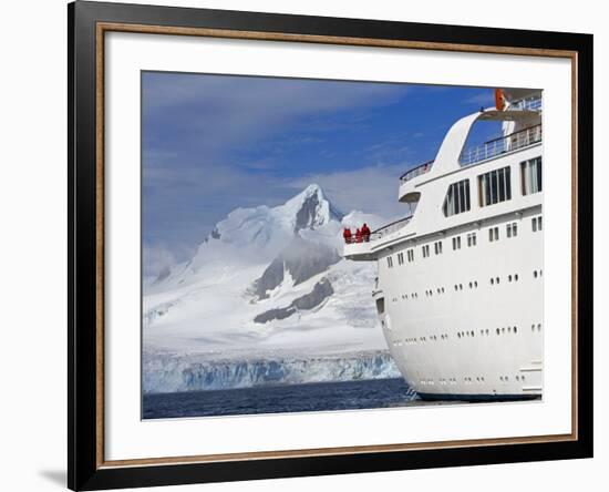 Mountains of Livingstone Range at Stern of Mv Discovery During Landing at Half Moon Bay, Antarctica-Mark Hannaford-Framed Photographic Print