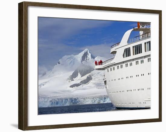 Mountains of Livingstone Range at Stern of Mv Discovery During Landing at Half Moon Bay, Antarctica-Mark Hannaford-Framed Photographic Print