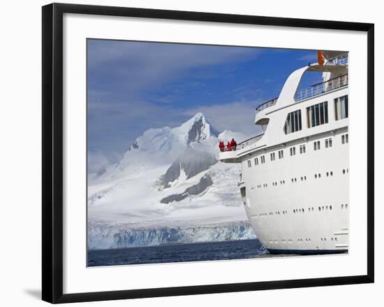 Mountains of Livingstone Range at Stern of Mv Discovery During Landing at Half Moon Bay, Antarctica-Mark Hannaford-Framed Photographic Print