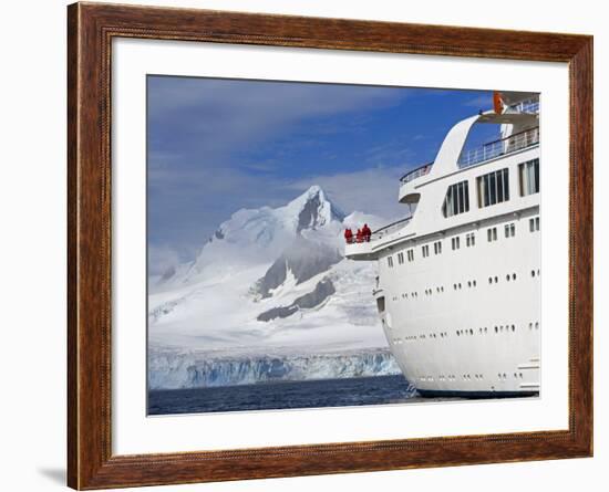 Mountains of Livingstone Range at Stern of Mv Discovery During Landing at Half Moon Bay, Antarctica-Mark Hannaford-Framed Photographic Print