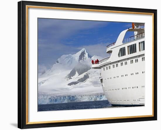 Mountains of Livingstone Range at Stern of Mv Discovery During Landing at Half Moon Bay, Antarctica-Mark Hannaford-Framed Photographic Print