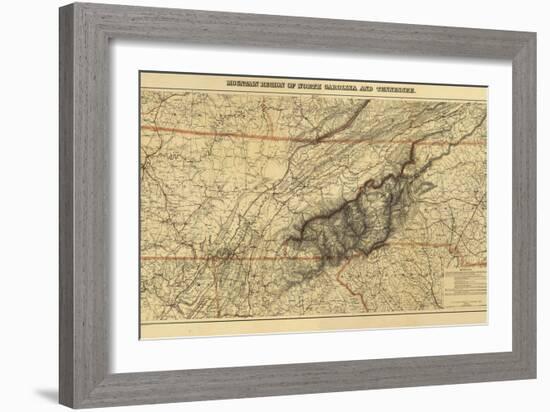 Mountains of North Carolina and Tennessee - Panoramic Map-Lantern Press-Framed Art Print