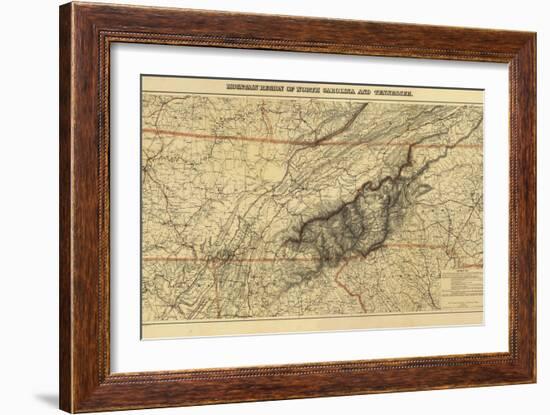 Mountains of North Carolina and Tennessee - Panoramic Map-Lantern Press-Framed Art Print