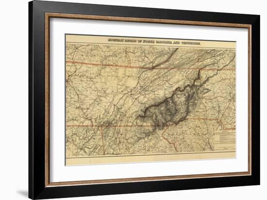 Mountains of North Carolina and Tennessee - Panoramic Map-Lantern Press-Framed Art Print