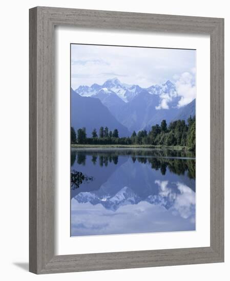 Mountains of the Southern Alps Reflected in Lake Matheson, Canterbury, South Island, New Zealand-Robert Francis-Framed Photographic Print