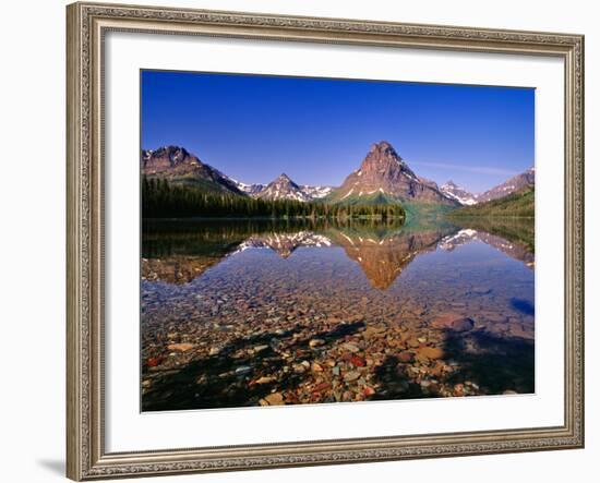 Mountains Reflect into Calm Two Medicine Lake, Glacier National Park, Montana, USA-Chuck Haney-Framed Photographic Print