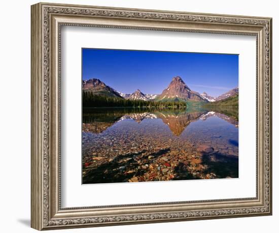 Mountains Reflect into Calm Two Medicine Lake, Glacier National Park, Montana, USA-Chuck Haney-Framed Photographic Print