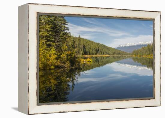 Mountains reflected in a lake along Valley of Five Lakes trail, Jasper National Park, UNESCO World -Jon Reaves-Framed Premier Image Canvas