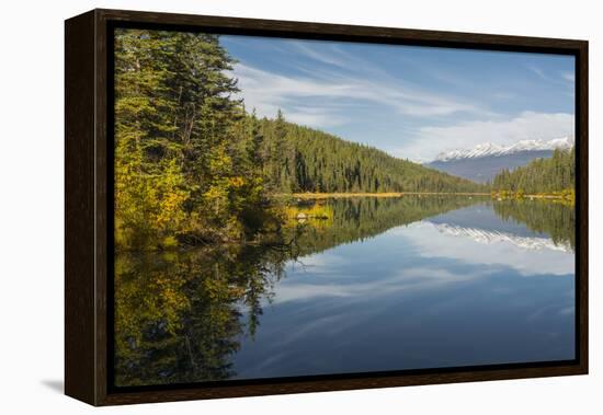 Mountains reflected in a lake along Valley of Five Lakes trail, Jasper National Park, UNESCO World -Jon Reaves-Framed Premier Image Canvas