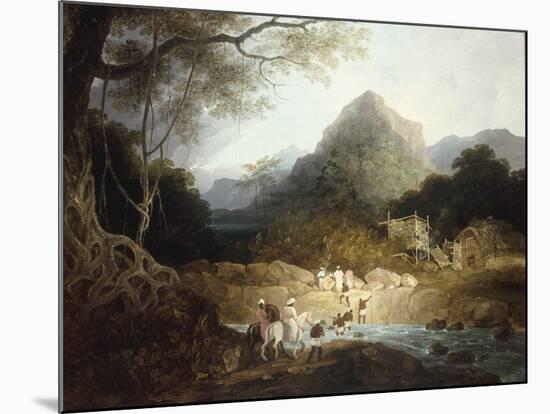 Mounted Horsemen and Bearers Crossing a Stream, India-Charles D'oyly-Mounted Giclee Print