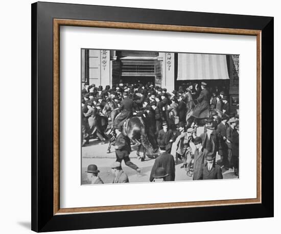 Mounted police disperse a crowd, Union Square, New York City, USA, late 19th or early 20th century-Unknown-Framed Photographic Print