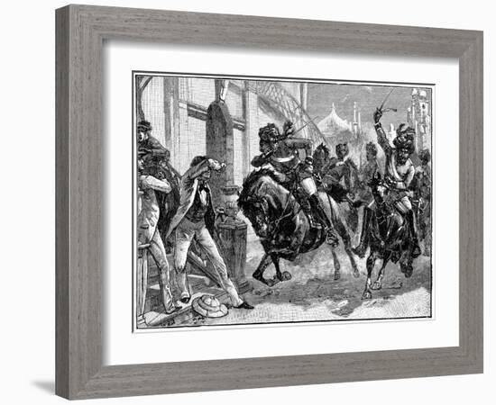 Mounted Rebel Sepoys Charging Through the Streets of Delhi, Indian Mutiny, May 1857-null-Framed Giclee Print