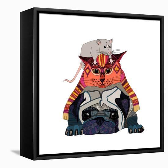 Mouse Cat Pug White-Sharon Turner-Framed Stretched Canvas