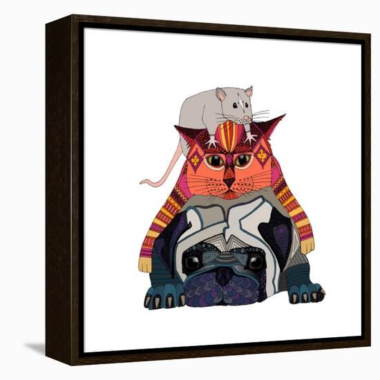 Mouse Cat Pug White-Sharon Turner-Framed Stretched Canvas