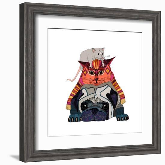 Mouse Cat Pug White-Sharon Turner-Framed Art Print