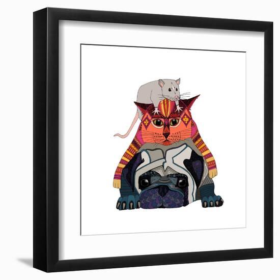 Mouse Cat Pug White-Sharon Turner-Framed Art Print