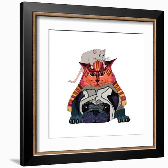 Mouse Cat Pug White-Sharon Turner-Framed Art Print