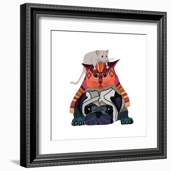 Mouse Cat Pug White-Sharon Turner-Framed Art Print