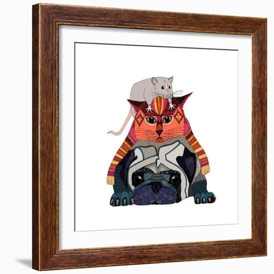 Mouse Cat Pug White-Sharon Turner-Framed Art Print