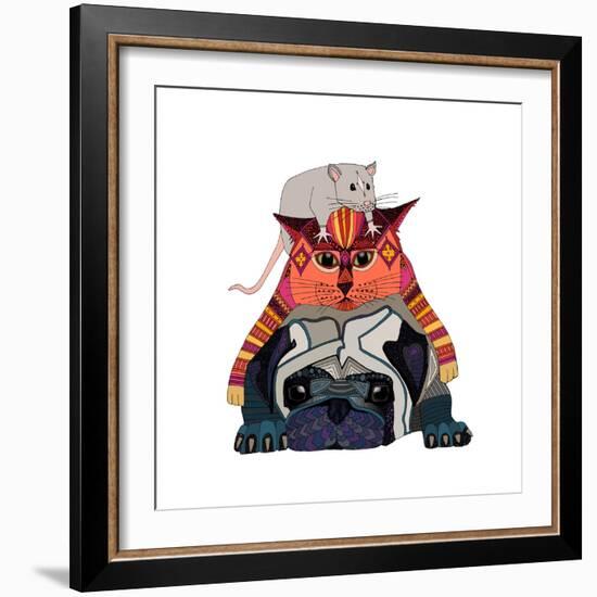 Mouse Cat Pug White-Sharon Turner-Framed Art Print