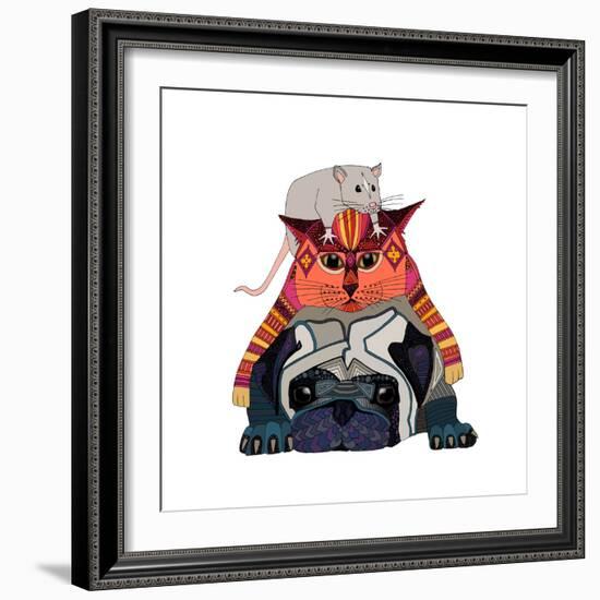 Mouse Cat Pug White-Sharon Turner-Framed Art Print