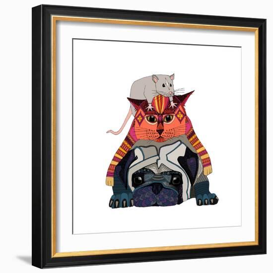 Mouse Cat Pug White-Sharon Turner-Framed Art Print