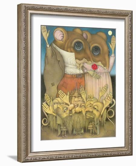 Mouse Couple and Dwarves Waving-Wayne Anderson-Framed Giclee Print