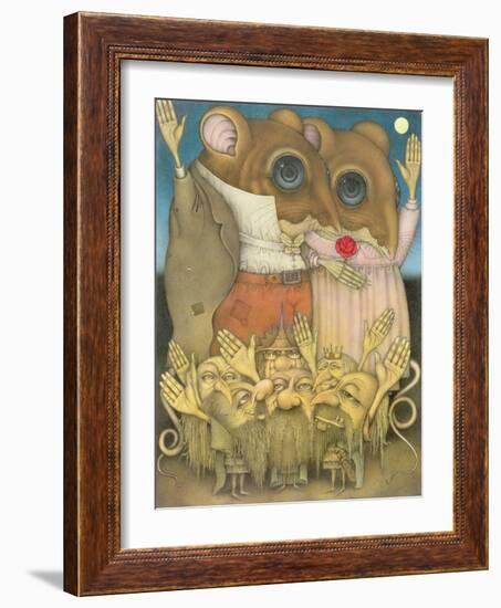 Mouse Couple and Dwarves Waving-Wayne Anderson-Framed Giclee Print