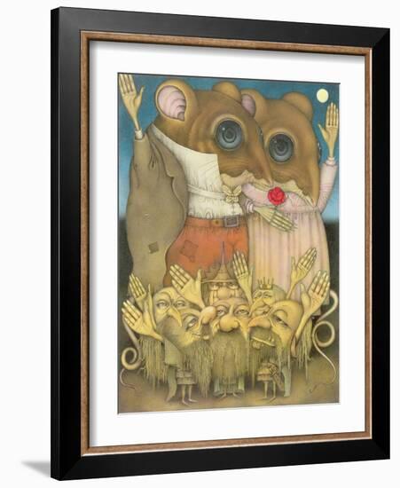 Mouse Couple and Dwarves Waving-Wayne Anderson-Framed Giclee Print