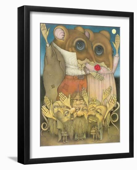 Mouse Couple and Dwarves Waving-Wayne Anderson-Framed Giclee Print