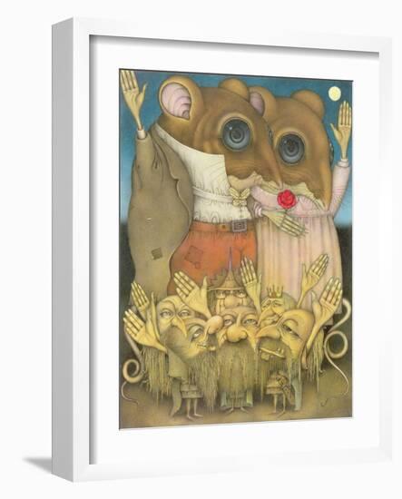 Mouse Couple and Dwarves Waving-Wayne Anderson-Framed Giclee Print