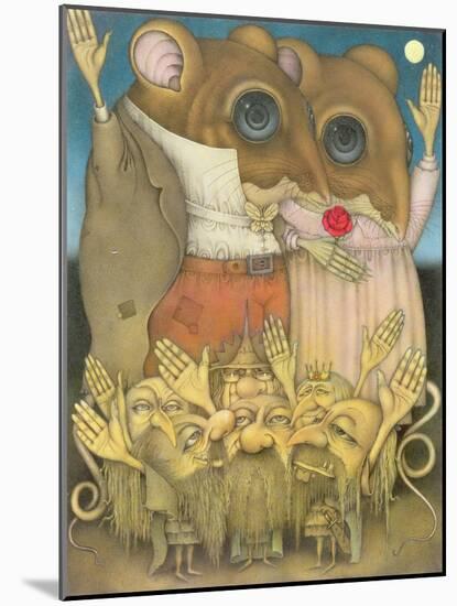 Mouse Couple and Dwarves Waving-Wayne Anderson-Mounted Giclee Print