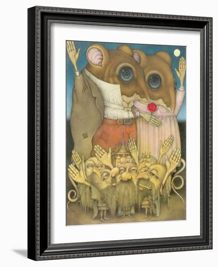 Mouse Couple and Dwarves Waving-Wayne Anderson-Framed Giclee Print