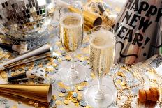 Happy New Year Celebration Concept Theme with close up on Two Glasses of Champagne, Disco Ball Cove-Moussa81-Photographic Print