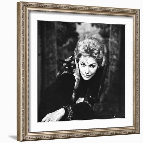 Movie Actress Kim Novak with Siamese Cat During Filming of "Bell, Book and Candle"-Ralph Crane-Framed Premium Photographic Print