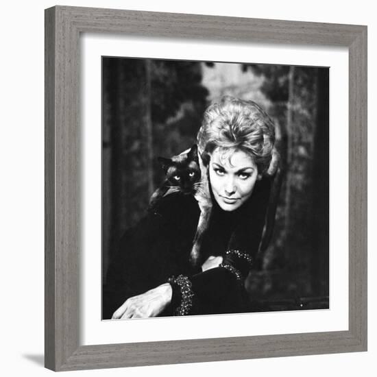 Movie Actress Kim Novak with Siamese Cat During Filming of "Bell, Book and Candle"-Ralph Crane-Framed Premium Photographic Print