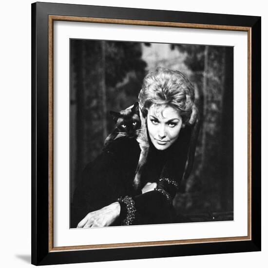 Movie Actress Kim Novak with Siamese Cat During Filming of "Bell, Book and Candle"-Ralph Crane-Framed Premium Photographic Print