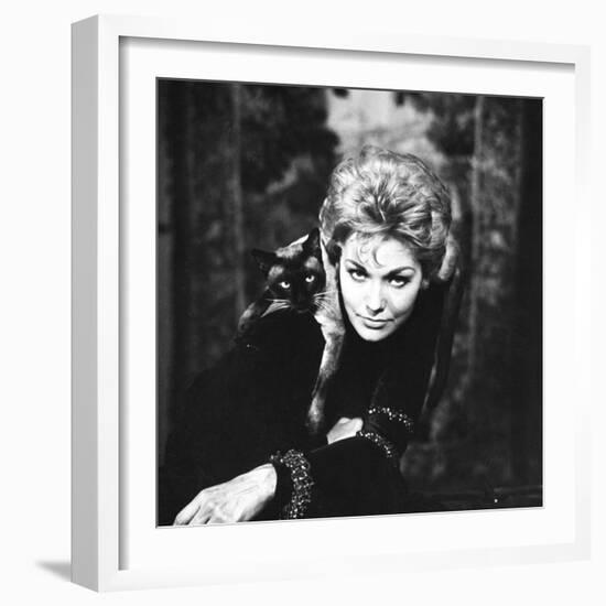 Movie Actress Kim Novak with Siamese Cat During Filming of "Bell, Book and Candle"-Ralph Crane-Framed Premium Photographic Print