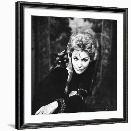 Movie Actress Kim Novak with Siamese Cat During Filming of "Bell, Book and Candle"-Ralph Crane-Framed Premium Photographic Print