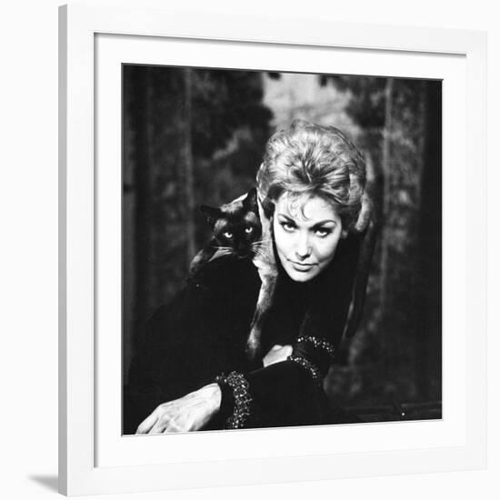 Movie Actress Kim Novak with Siamese Cat During Filming of "Bell, Book and Candle"-Ralph Crane-Framed Premium Photographic Print