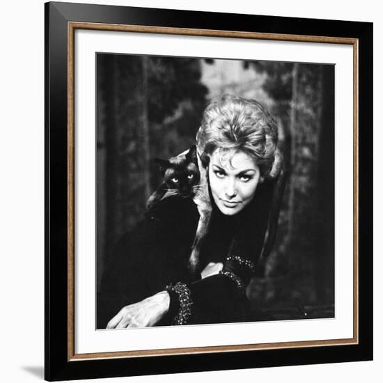 Movie Actress Kim Novak with Siamese Cat During Filming of "Bell, Book and Candle"-Ralph Crane-Framed Premium Photographic Print