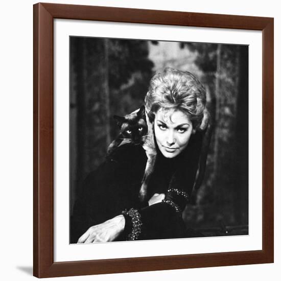 Movie Actress Kim Novak with Siamese Cat During Filming of "Bell, Book and Candle"-Ralph Crane-Framed Premium Photographic Print