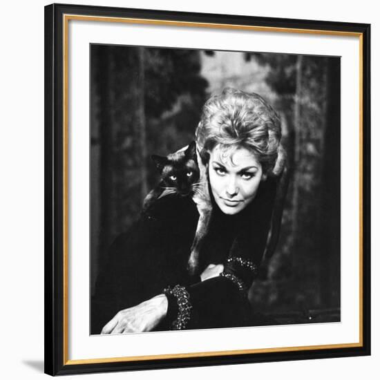 Movie Actress Kim Novak with Siamese Cat During Filming of "Bell, Book and Candle"-Ralph Crane-Framed Premium Photographic Print